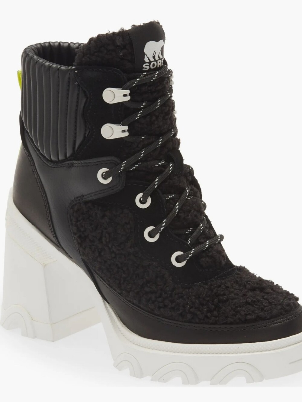 Sorel Black Brex Leather & Faux Shearling Upper Lace Up Ankle Boot W/ Block Heel
